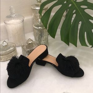 Black Pom-Pom Mules